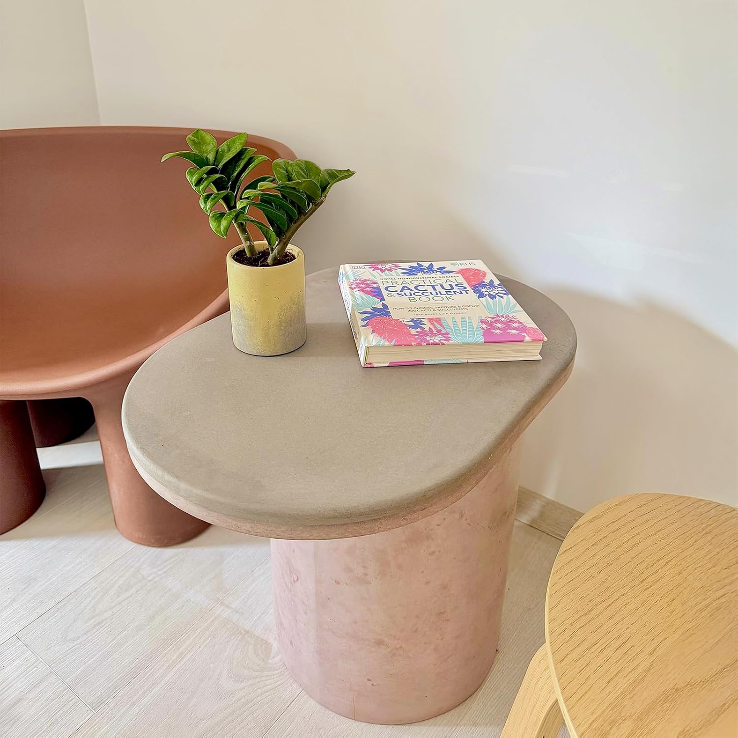 Gron Atolye Unique Concrete Flower Pot, Modern Handmade Cylindrical Cement Planter with Drainage Hole, Indoor & Outdoor, Natural Artistic Touch to Home, Office and Garden (Yellow, Small)