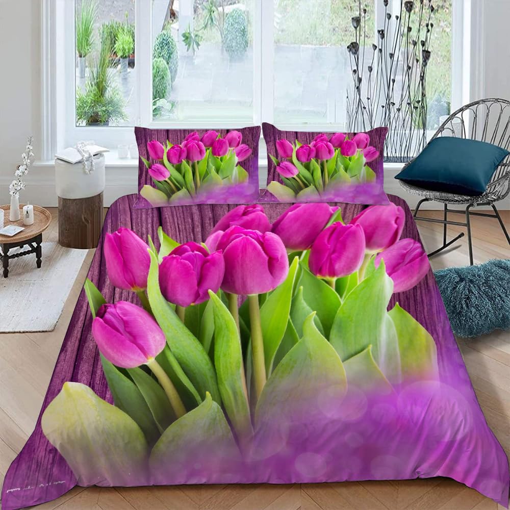 Parure de lit 240x260cm en microfibre douce imprimée fleurs motif 86-16