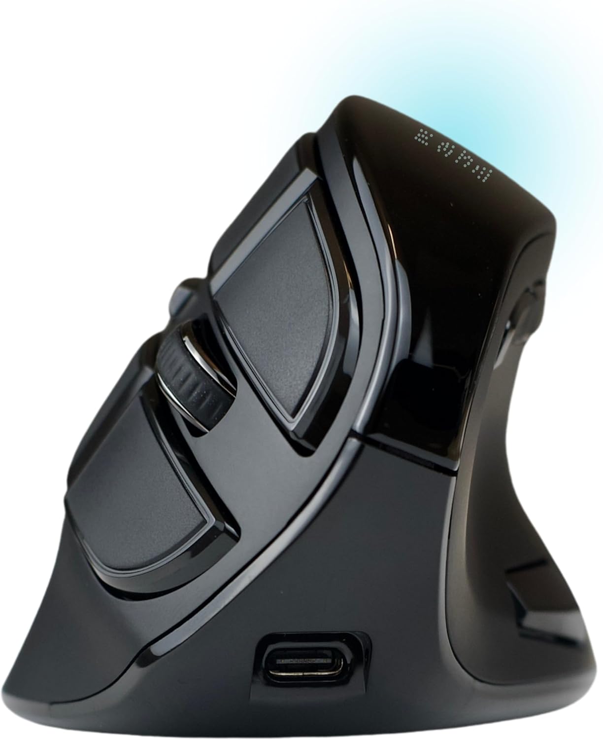 Side view of the Ergodriven Om mouse showing the USB-C charging port.