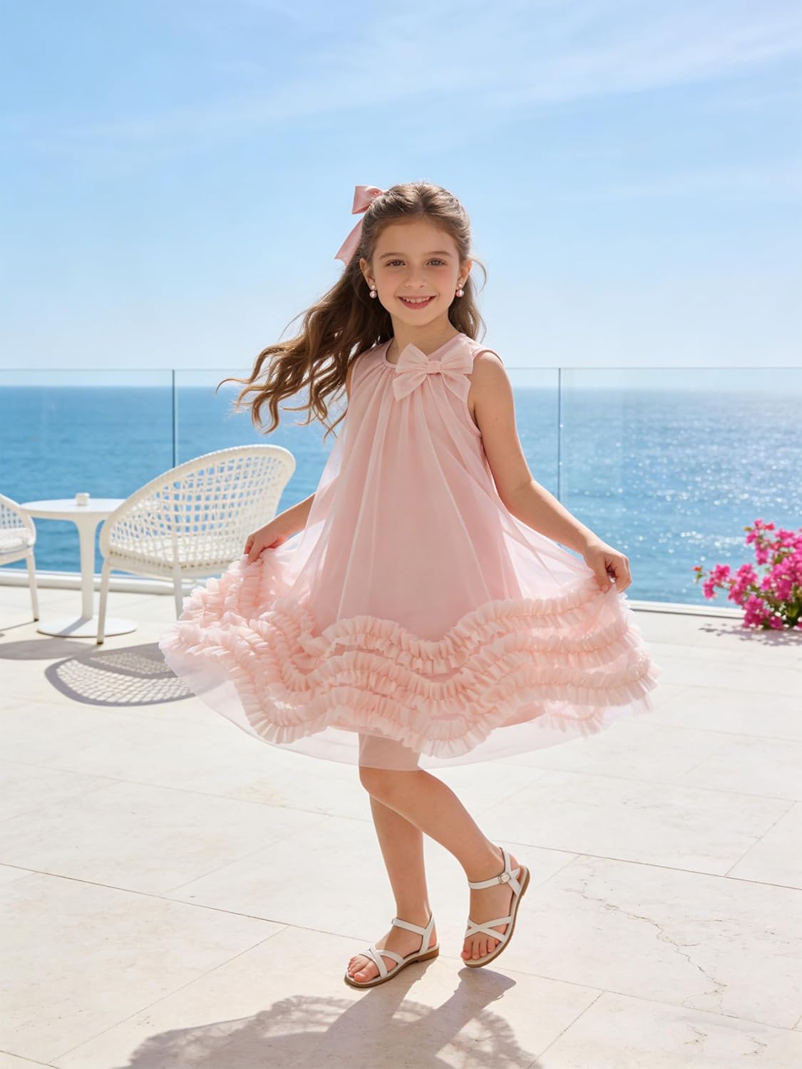 Girls Dress Girl Tulle Dresses Sundress Princess Wedding Sleeveless Flower Dress Toddler 4-12Y
