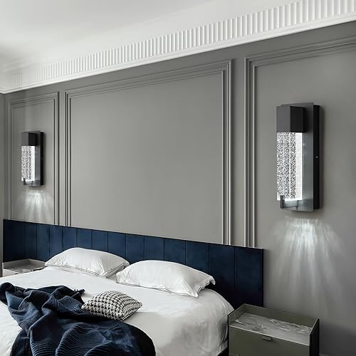 Miniatura 2 de Modernos apliques de pared de cristal negro, elegante iluminación de pared para sala de estar, dormitorio, baño, pasillo, puerta, escalera, mesita