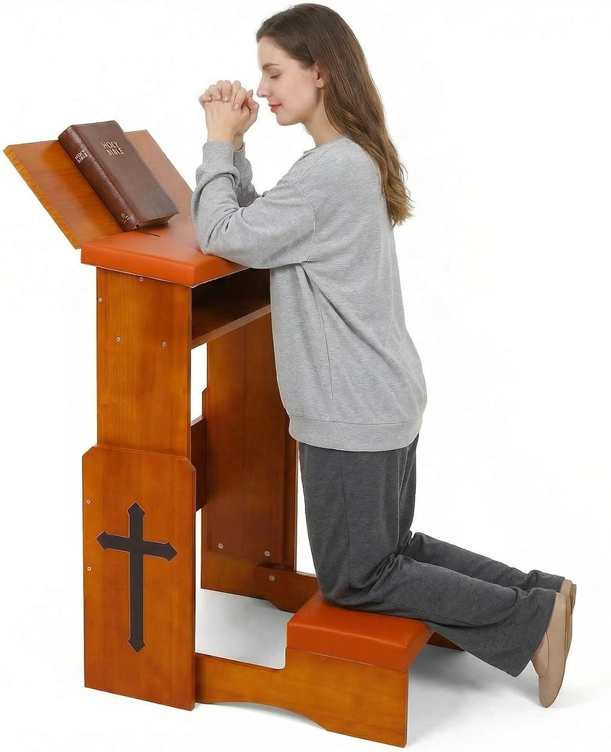 Fanwer Folding Prayer Bench for Home Use - Adjustable Wooden Kneeler for Prayer & Meditation, Compact Kneeling Altar with Bookshelf, Ideal for Church, Chapel, or Personal Devotion