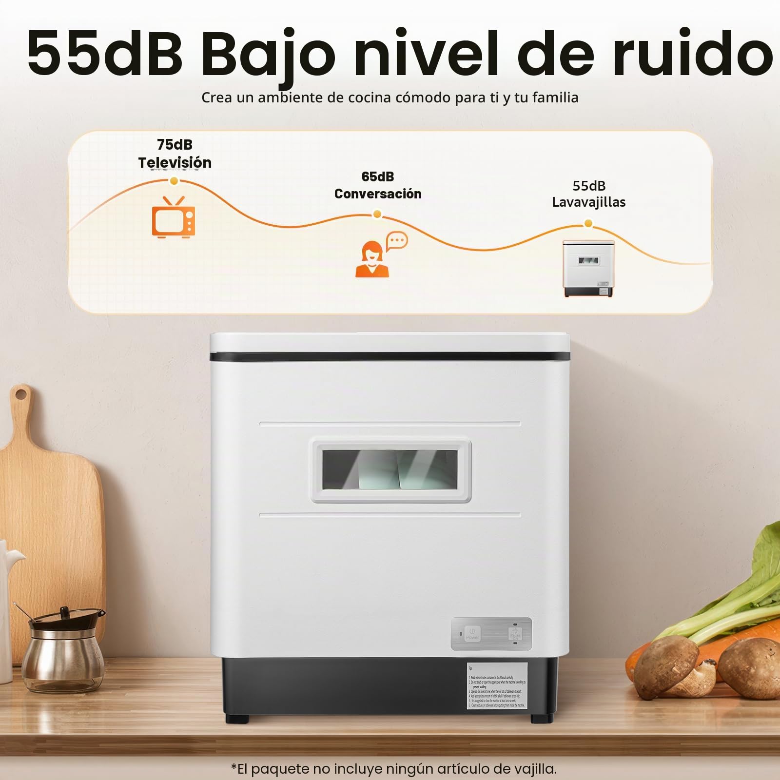 Mini Lavavajillas Acero Inoxidable 800W 220V para Cocina Pequeña, Blanco