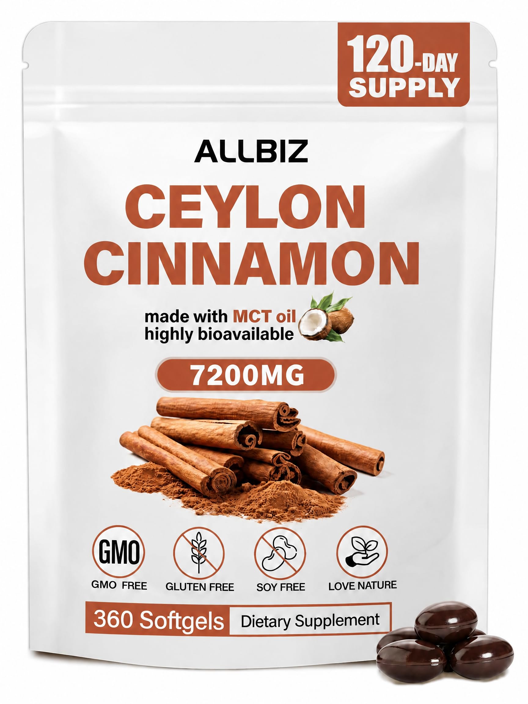 ALLBIZ Ceylon Cinnamon Softgels with MCT Oil - 360 Capsules 360 Count (Pack of 1)