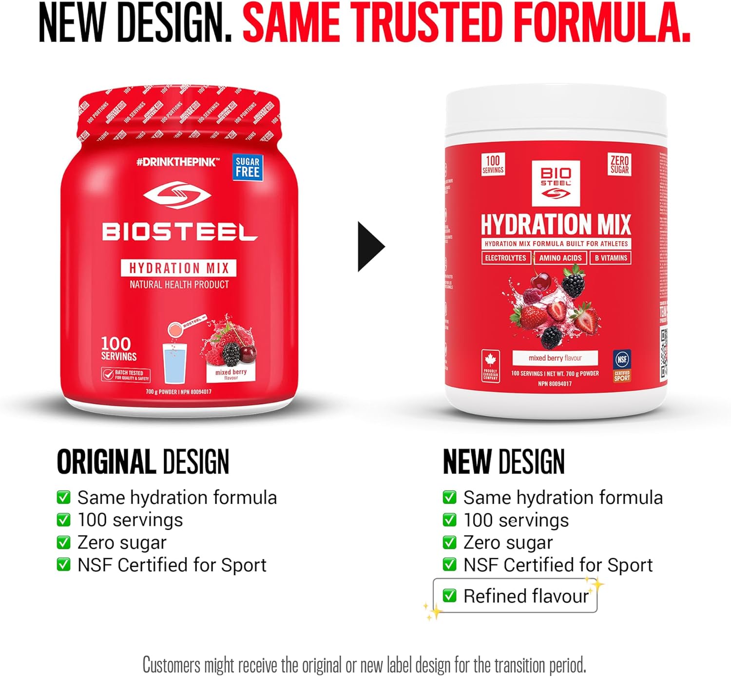 BioSteel Zero Sugar Hydration Mix, Great Tasting Hydration with 5 Essential Electrolytes, Mixed Berry, 100 Servings per Tub