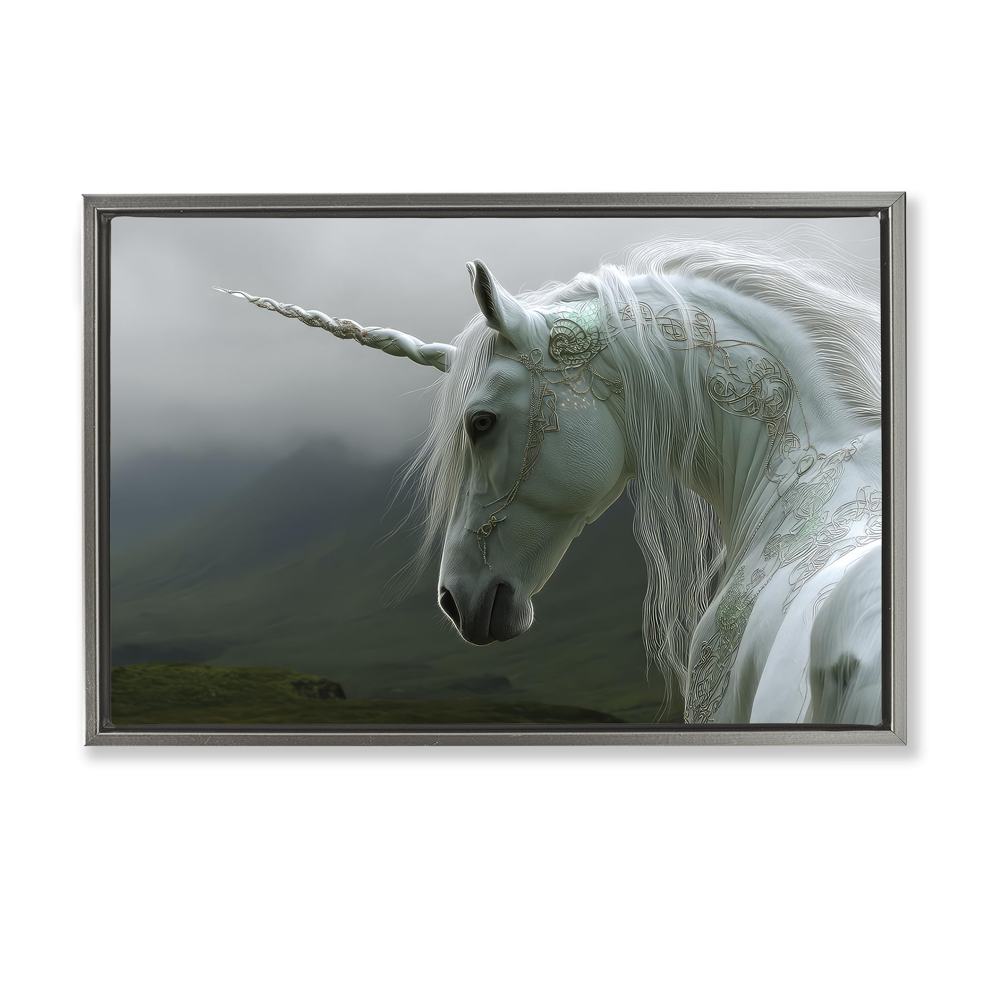 Stupell Industries Luster Gray (Matte) Dreamy Celtic Unicorn Fantasy, 16 X 24 Inch Canvas In Floater Frame
