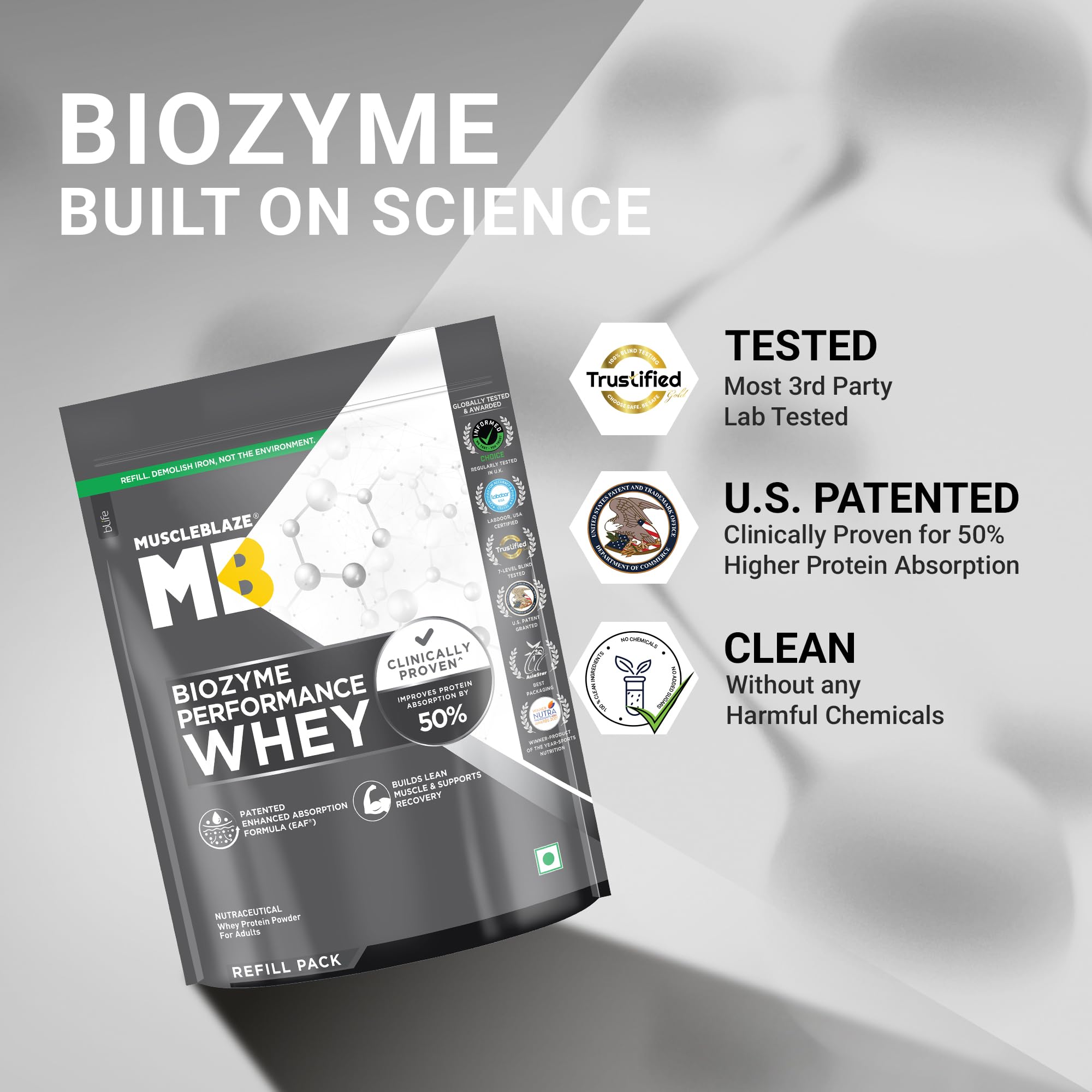 MuscleBlaze Biozyme Performance Whey Protein, 1kg Refill Pack — Amazon image 4