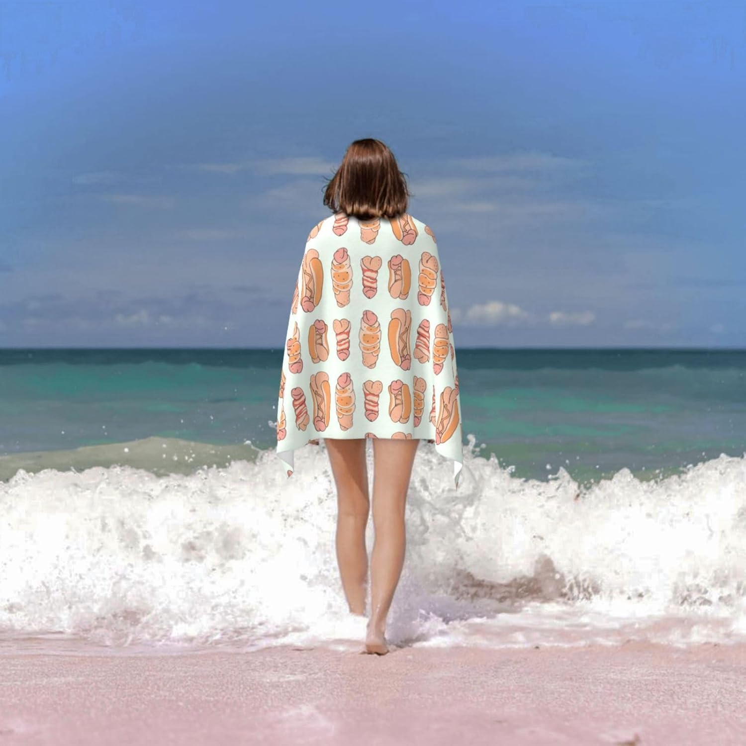 Beach Towel Happy Penis Dick Sweet Bacon Wrapped Microfiber Beach Towels Blanket Oversized Tropical Big Extra Large XL Pool Towels Quick Dry Sandproof for Women Girls Kids