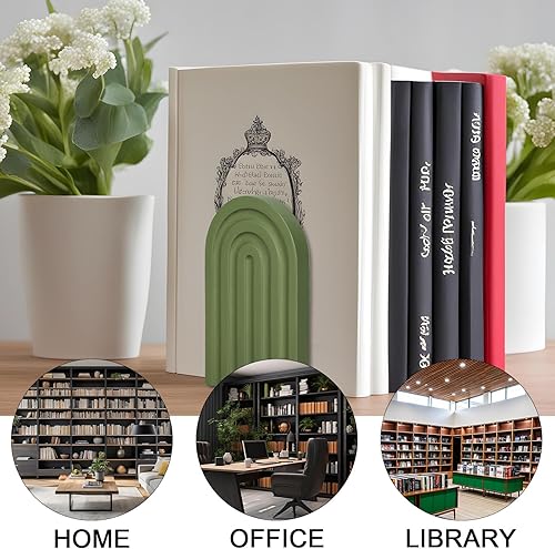 Miniatura 4 de Whaline 4 Piezas Sujetalibros de Madera de Arco Bohemio Verde Salvia Arcoíris Soportes de Libros de Madera Decorativos Antideslizantes Topes de