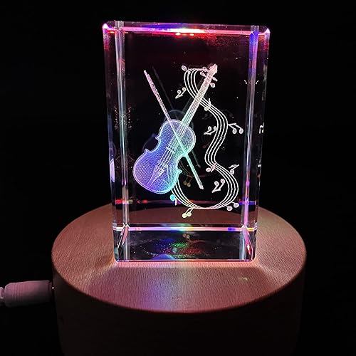 Miniatura 5 de XINDAM Pisapapeles de violín 3D grabado con láser en cubo de cristal de cristal, música, graduación, Navidad, cumpleaños, día de San Valentín