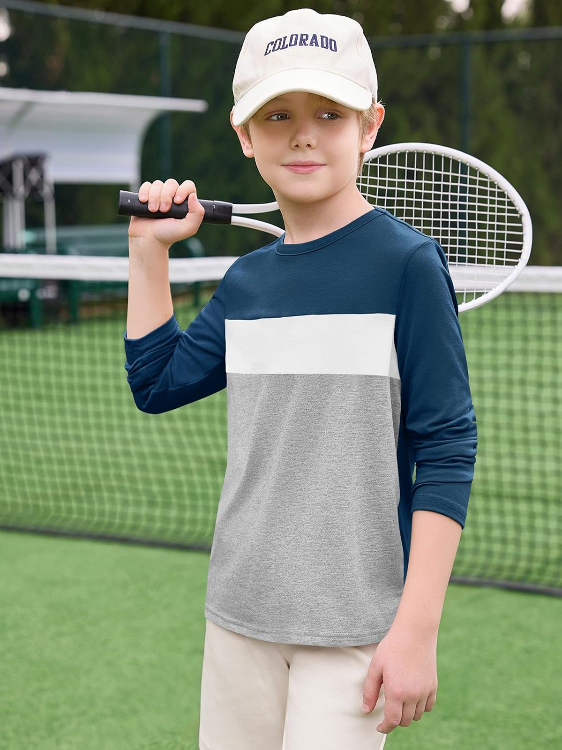 Haloumoning Boys Long Sleeve Shirts Kids Fashion Fall Tops Crewneck Color Block Tees 5-14Y - Image 3