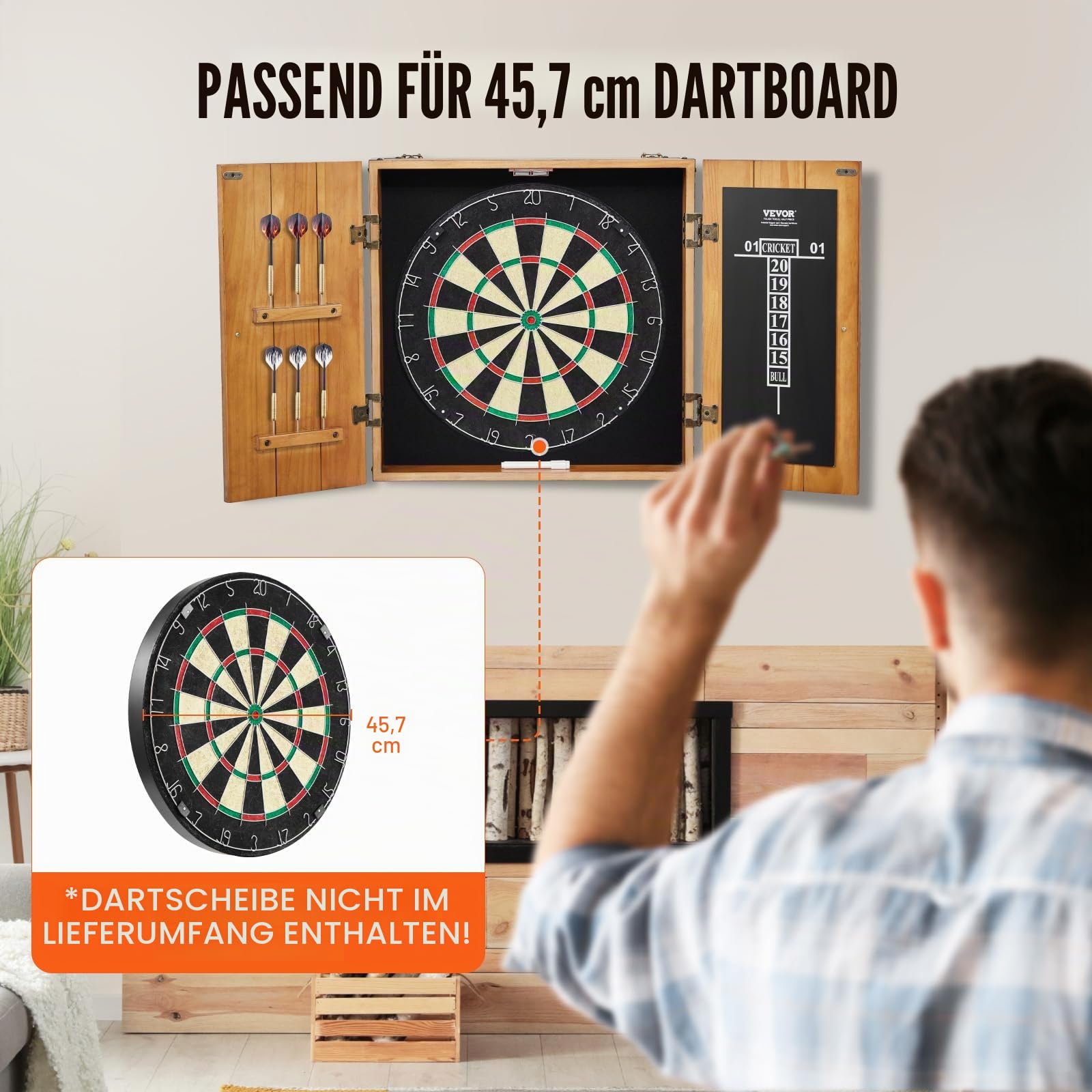 VEVOR Dartboard-Schrank-Set aus Massivholz, versteckbarer Schrank in offizieller Größe mit Zubehör für Cricket-Spiele (Dartboard Nicht im Lieferumfang enthalten)