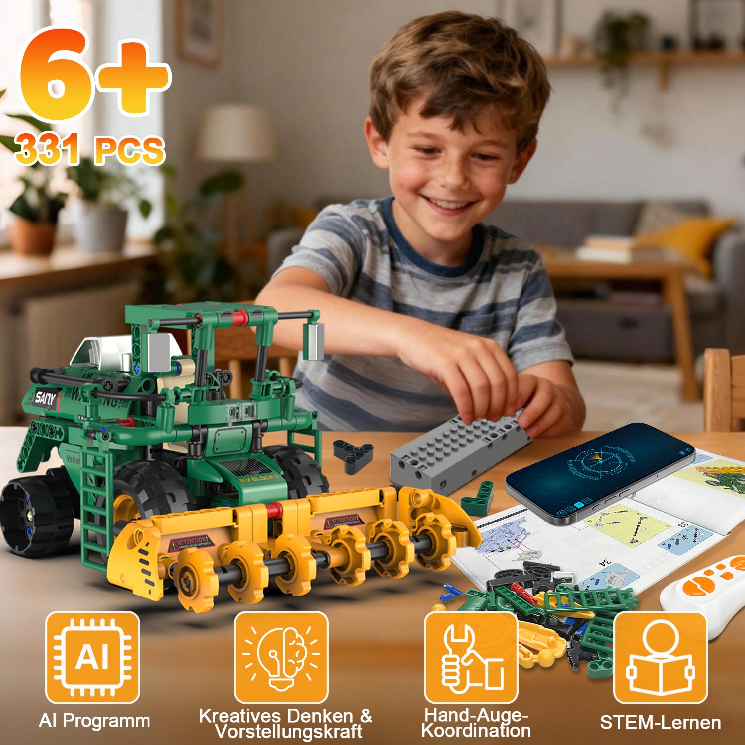 Technologia robota dla dzieci, 5 w 1, zestaw montażowy z aplikacją i zdalnym sterowaniem RC Technic Robot / ciągnik / kombinator / wózek wodny, 313 sztuk RC programowalny prezent dla dzieci 5 6 7 8 10