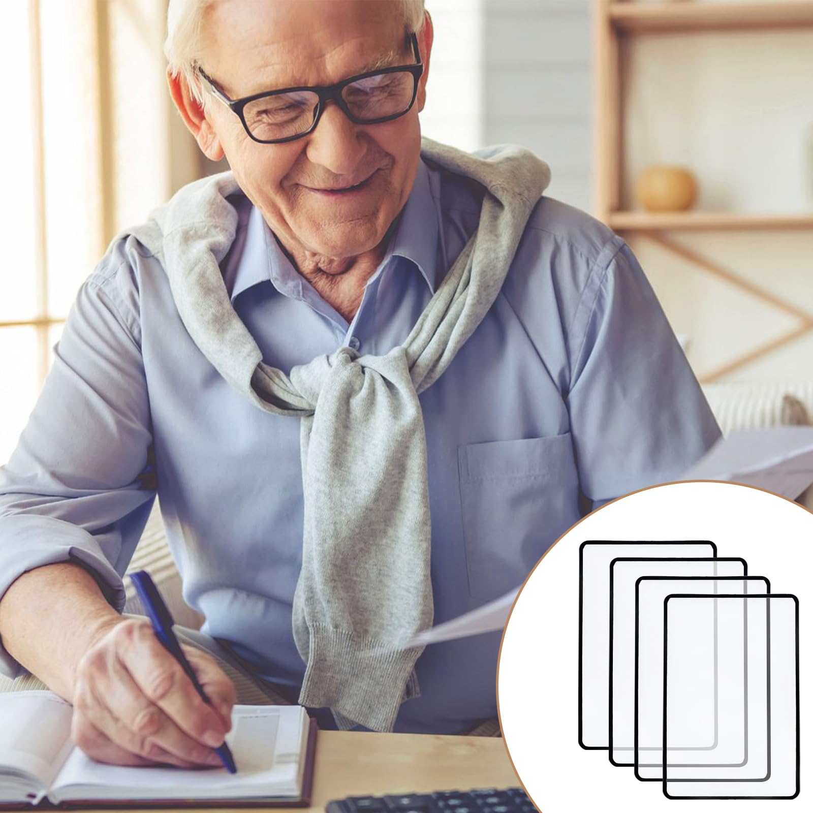 4 sztuki, 3 x lupa do czytania pełnych stron, duża i lekka prostokątna lupa, lupa do czytania dla seniorów i Low Vision do czytania książek, gazet, drobnego druku (18 x 12 cm)