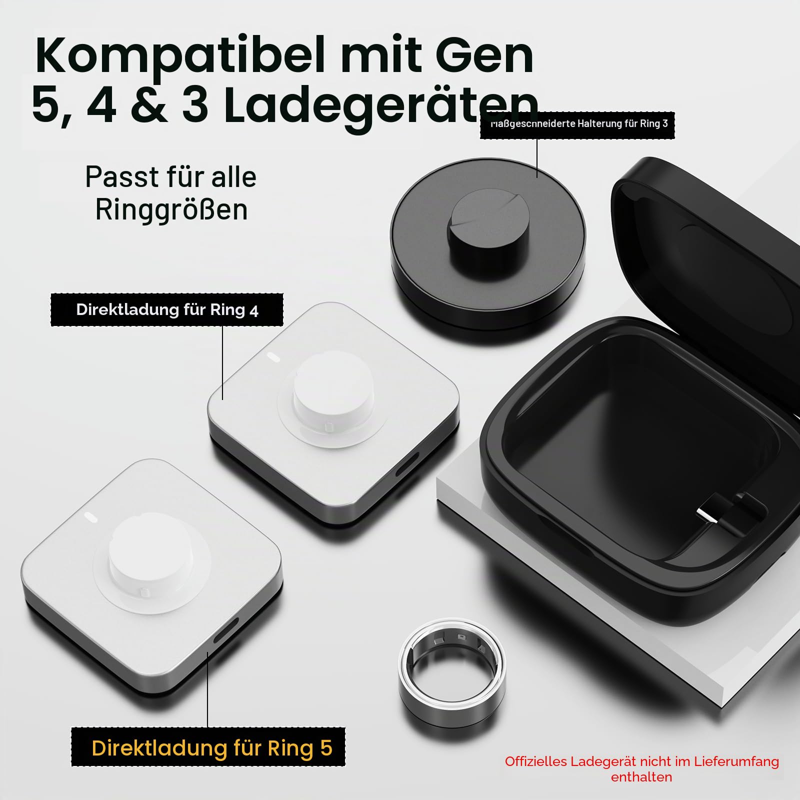 Kabellose Ladehülle für Oura Ring 4 & 3 Ladegerät, 1000 mAh tragbare Reise-Ladestation, passend für alle Ring-Gen-4- und 3-Größen, 30 Tage Laufzeit