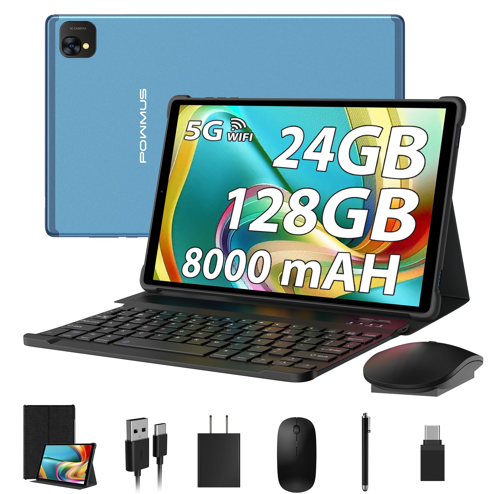 POWMUS Android Tablet 10.1 Inch w Keyboard and Mouse