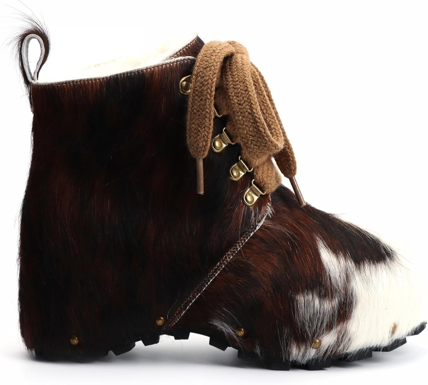 XOBZJH Women’s 100% Natural Cowhide Ankle Booties with Wool Lining, Calf Hair Winter Platform Boots, Non-Slip Outdoor Short Boots for Everyday Comfort - Image 6