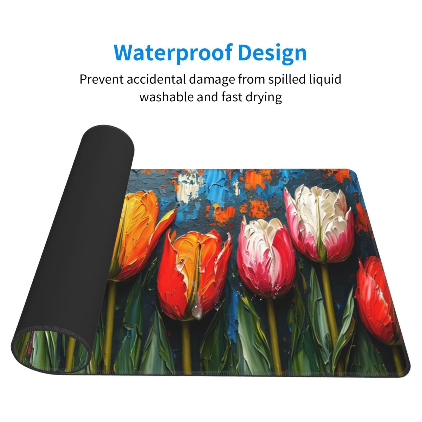 Podkładka pod mysz tulipanową, duża podkładka pod mysz 1600x800 mm, kolorowa podkładka pod mysz do gier, podkładka na biurko ze zszytymi krawędziami, podkładka pod mysz z klawiaturą, do pracy, gier,