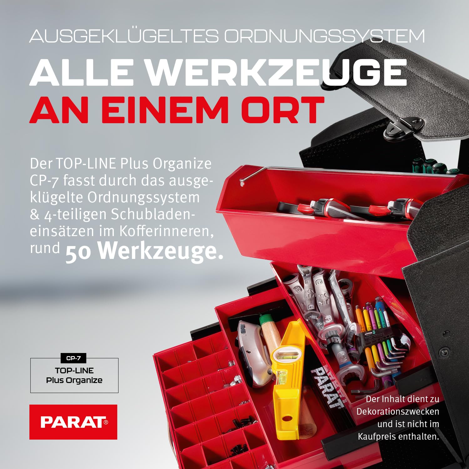 PARAT TOP-LINE Plus Organize CP-7 Schubladentasche | Werkzeugtasche leer mit Schubladen für Kleinteile & Werkzeuge | Robuste Werkzeugtasche mit CP-7 Haltern | Leer & Modular Organisierbar