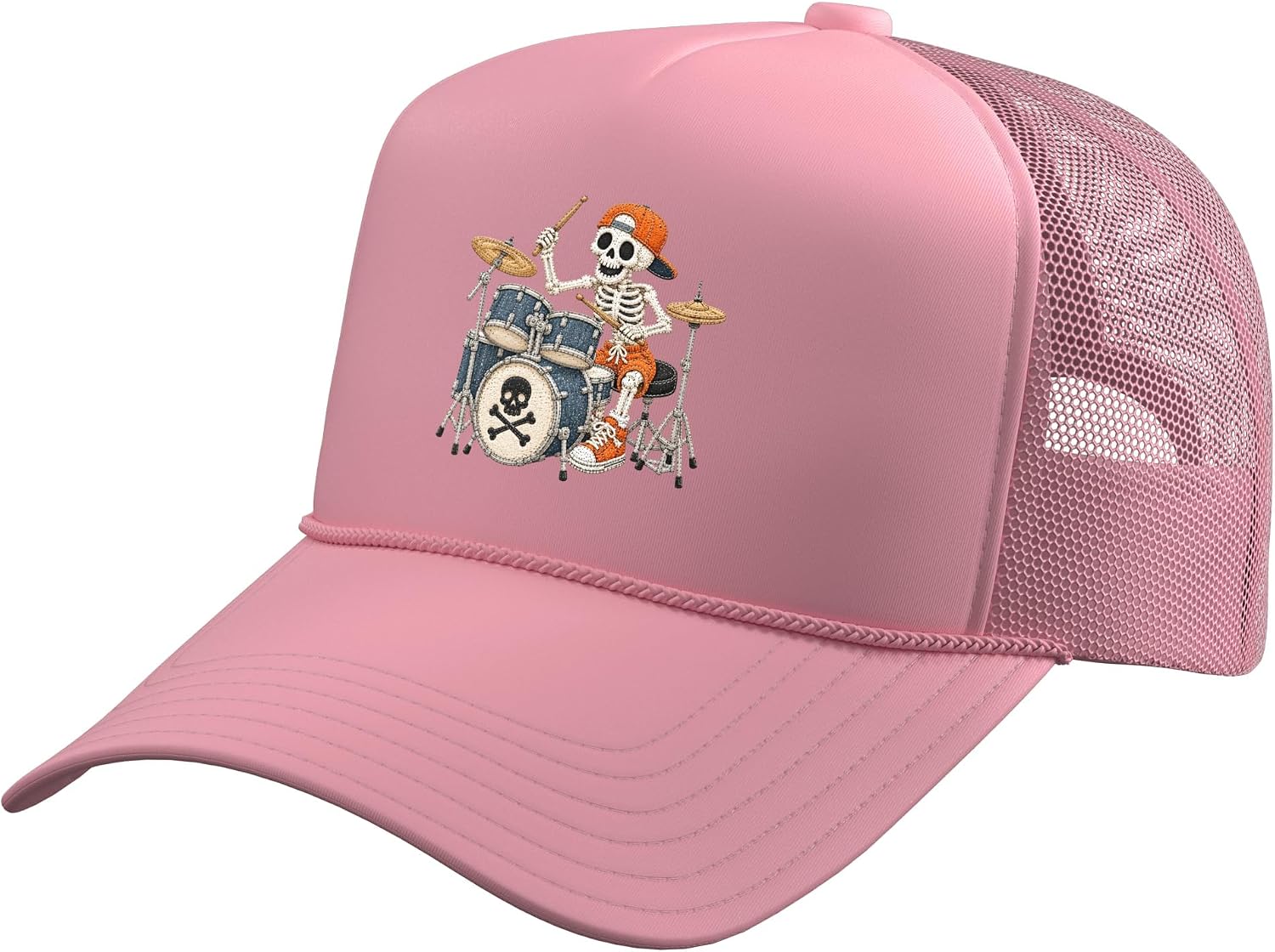 Funny Drumming Art for Men Women Drumline Drum Set Drummer Trucker Hat with Adjustable Mesh Back