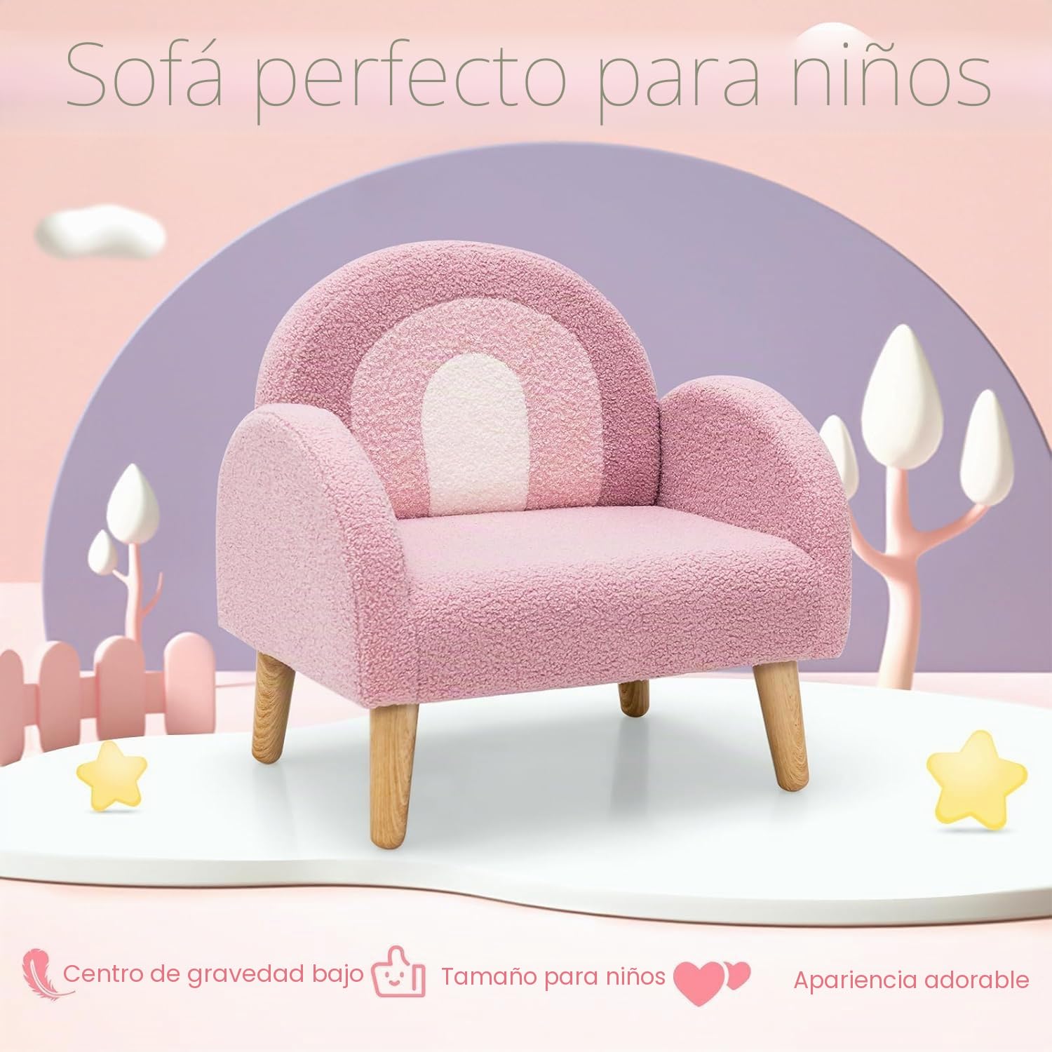 GOPLUS Sillón infantil sofá de peluche con respaldo y apoyabrazos acolchado rosa