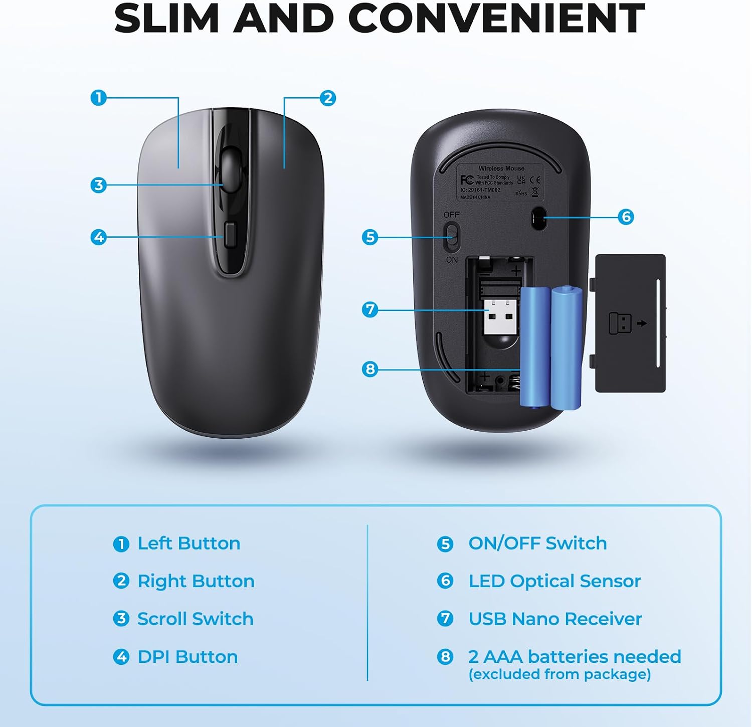Wireless Mouse for Laptop, Portable Slim Silent Design for Left & Right… thumbnail 8