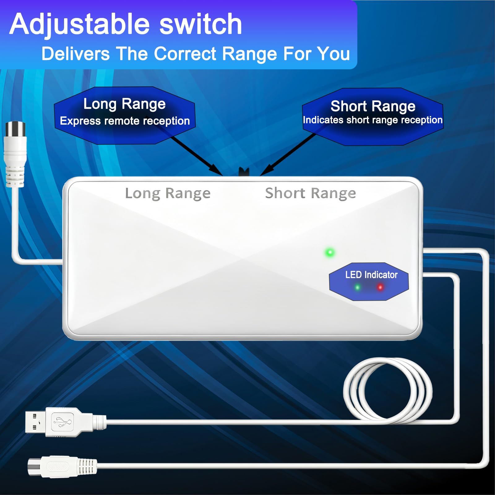 Tv Aerial Booster, High Gain Tv Signal Booster Aerial Amplifier, USB Power Adjustable Reception Range Tvs Antenna Booster Amplifier(Off-White) — view 2