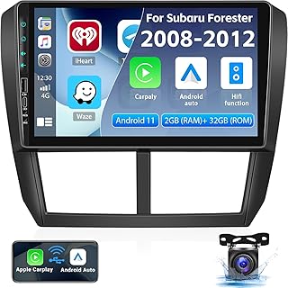 CAMECHO Car Stereo Audio for Subaru Forester 2008-2012 with Carplay & Android Auto, 2GB+32GB Android 11 Double Din 9 inch Touchscreen Auto Radio with Bluetoooth/WiFi/GPS/AHD Backup Camera/HiFi/FM