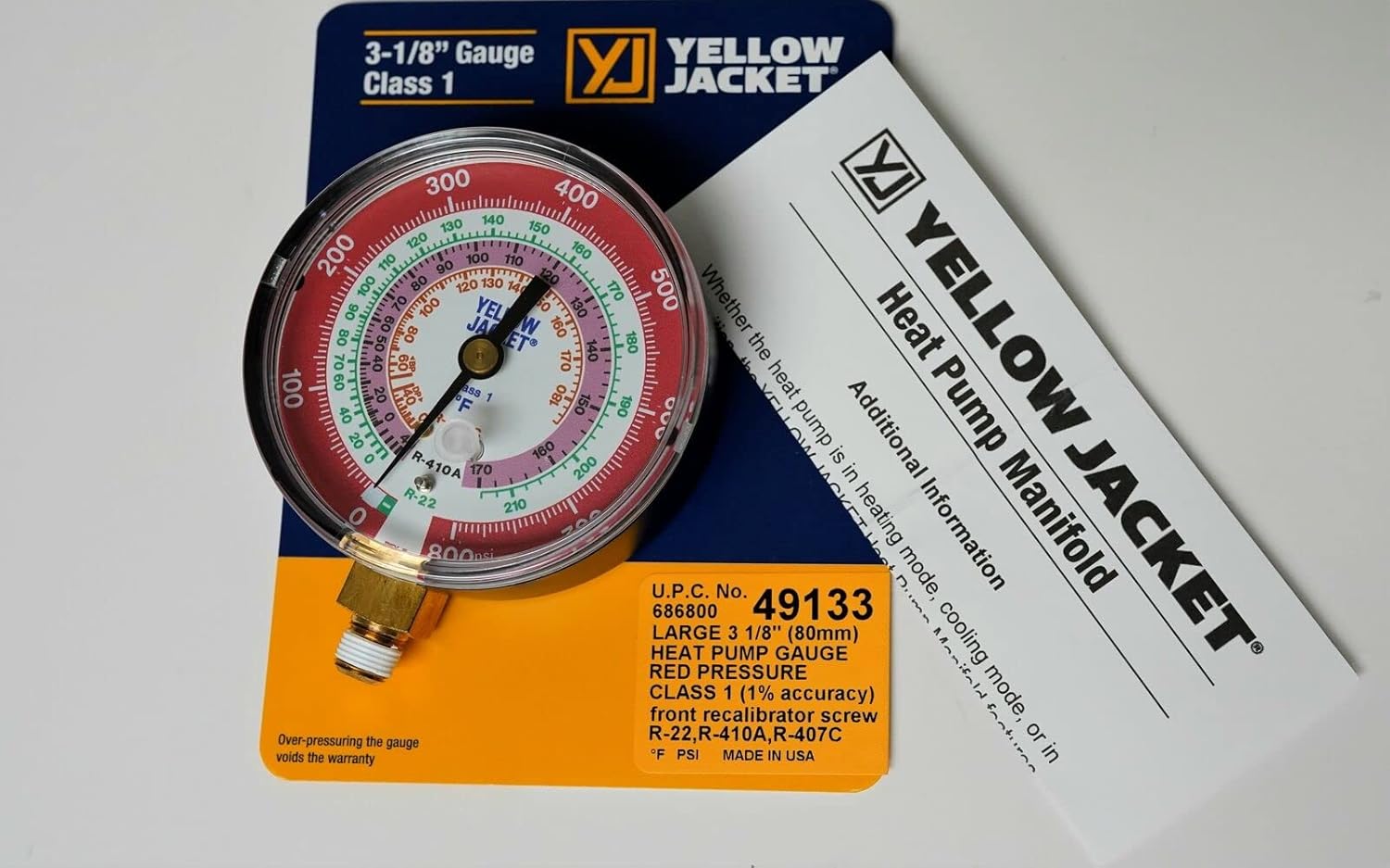 Replacement for fits Yellow Jacket 49133 3-1/8" Heat Pump Red Manifold Gauge R-22/407C/410A