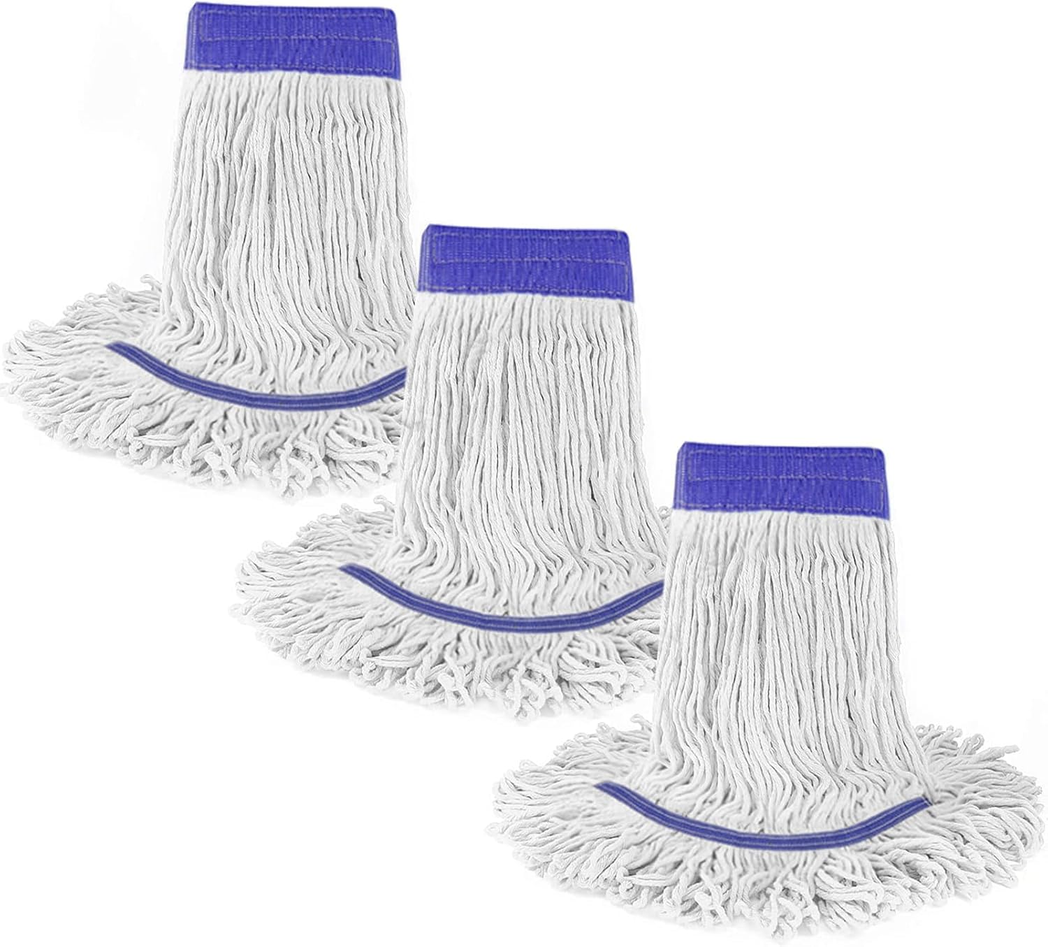 Loop End Commercial String Mop Head, String Cotton mop Heads, 6 Inch Headband, Mop Head Replacement for Home, Highly Absorbent,Industrial and Commercial Use (3-White)