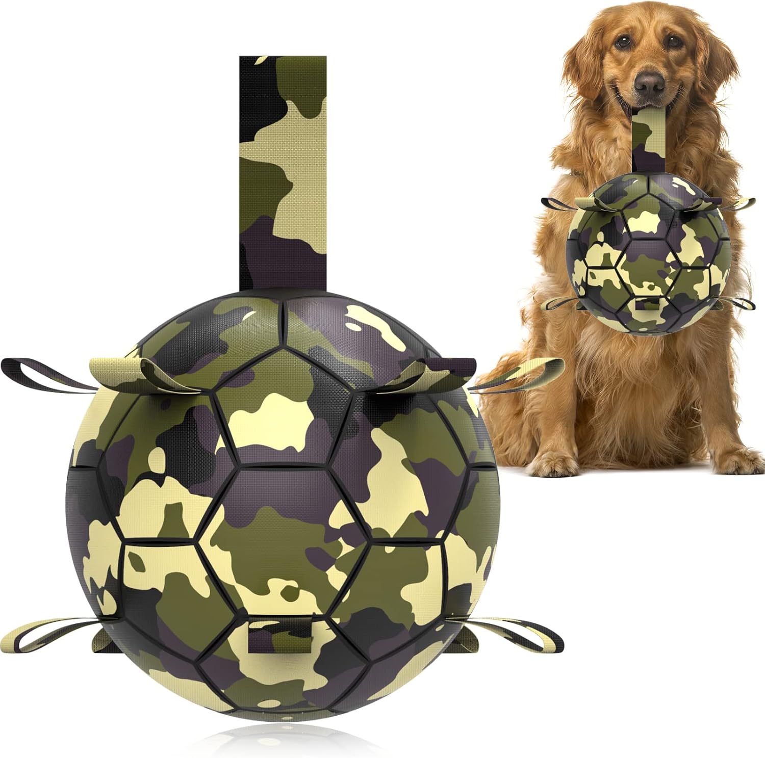 Dog Toys Soccer Ball with Grab Tabs, Interactive Dog Toys for Tug of