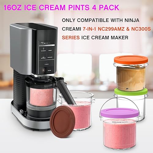 Miniatura 9 de SLLFLY Pintas y tapas de repuesto para Ninja Creami Deluxe  Compatible con Ninja NC501, NC500 Series Creami Deluxe Ice Cream Maker (paquete de 4