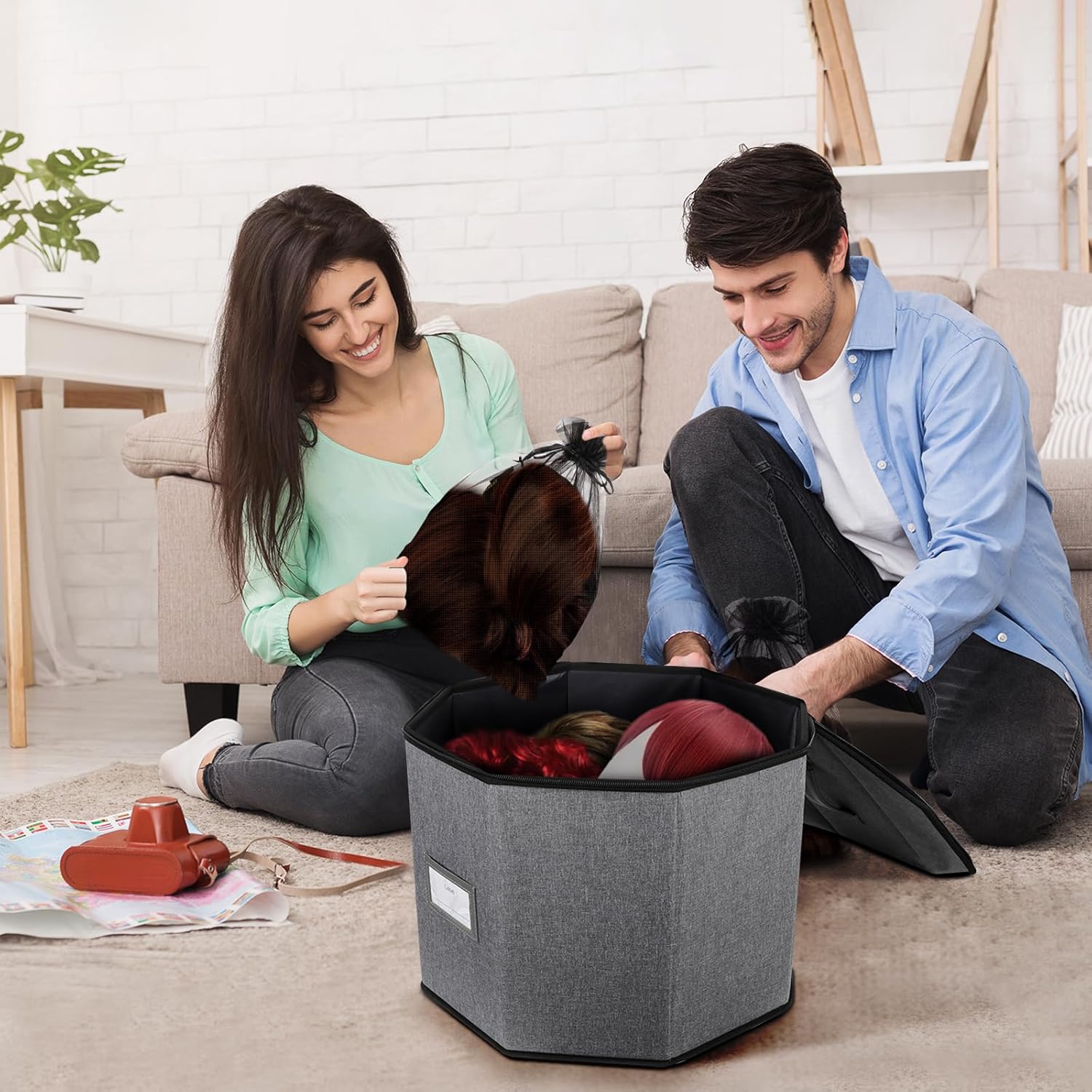 Wig Storage Box,Wig Travel Case,Foldable Wig Travel Case for Men and Women,Yarn Organizer, Cosmetic Cabinet Storage Bag