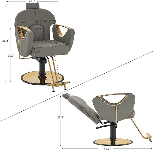 Miniatura 2 de BarberPub Silla de peluquero clásica de lujo Bomba hidráulica Recline Beauty Spa Styling Salon para equipo de estilista 9578 (gris)