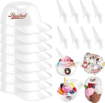 MEEZY 16 Set Baseball Helmet Ice Cream Bowls with 8 Mini Dessert Cups and 8 Spoons, 8oz Reusable Baseball Cap Snack Dessert Cup Bowls Baseball Party Favors for Kids Sports Birthday Party Supplies