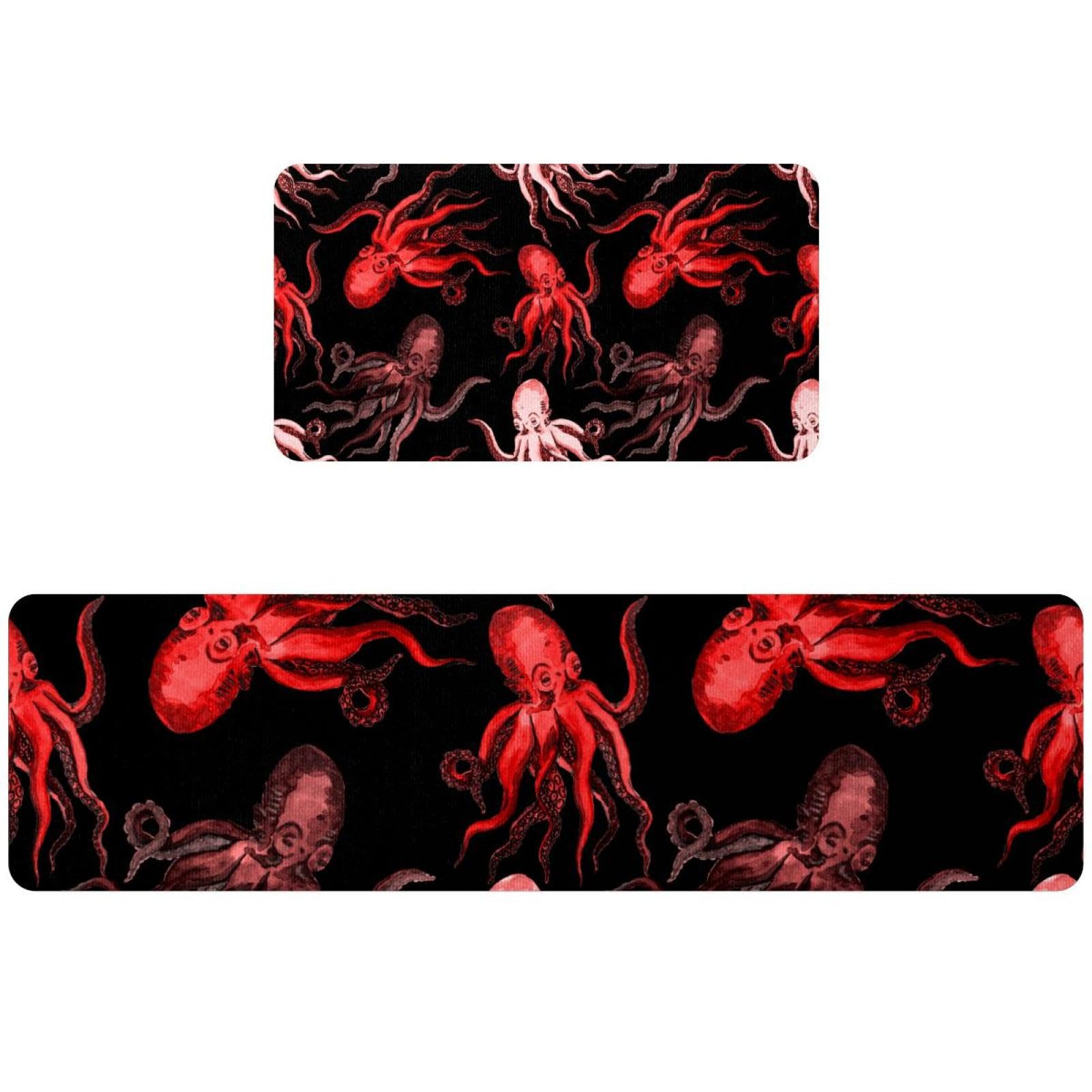 Tapis de cuisine aquarelle rouge pour couloir et buanderie lot de 2