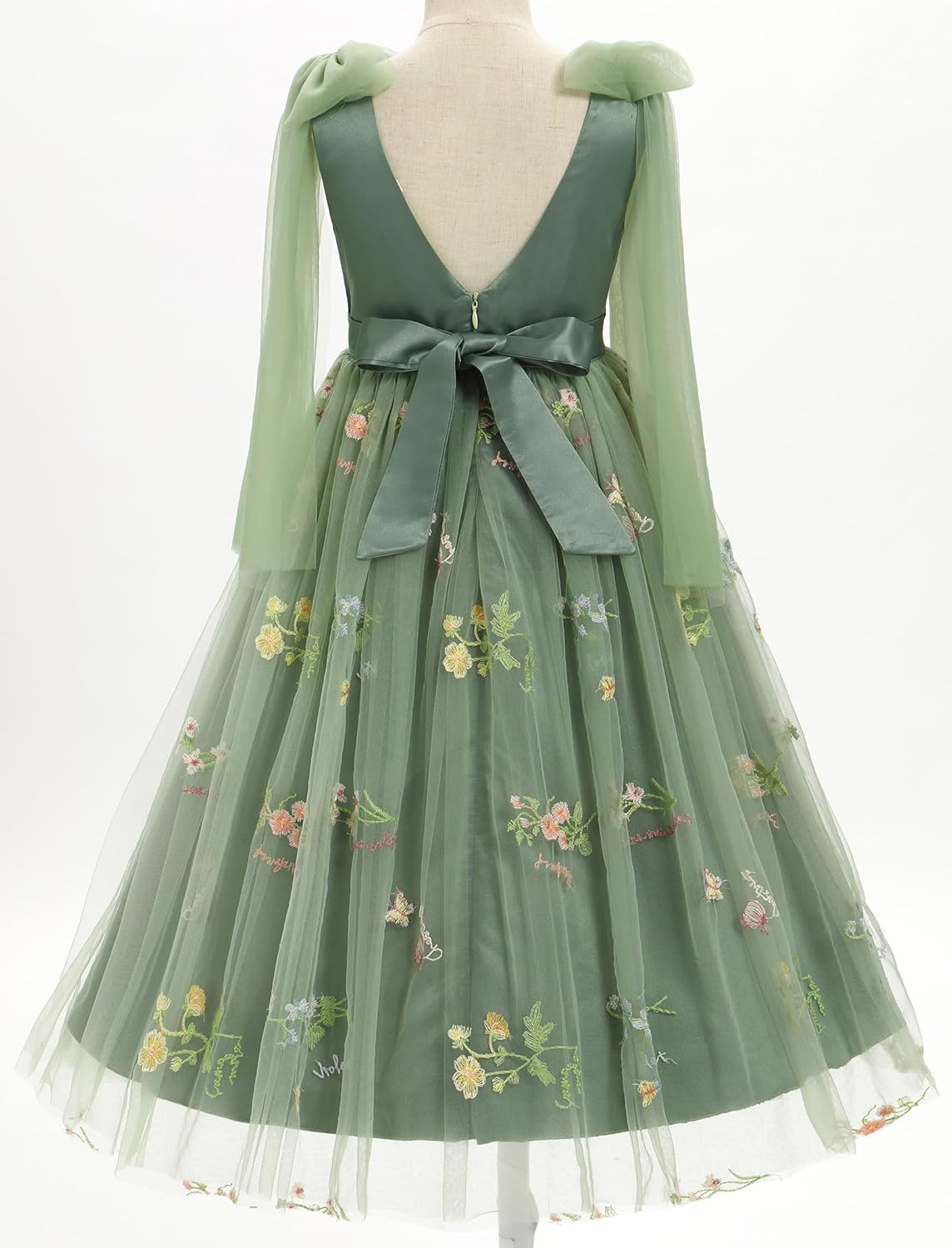 IBTOM CASTLE Flower Girl Dress Satin Floral Embroidered Tulle Long Dress Junior Bridesmaid Wedding Birthday Formal Ball Gown