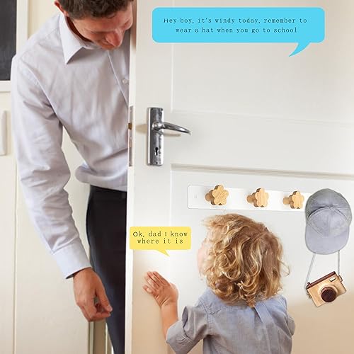 Miniatura 3 de Perchero para niños montado en la pared con ganchos, colgador de mochila montado en la pared, toallero con 4 bonitos ganchos, no necesita taladrar