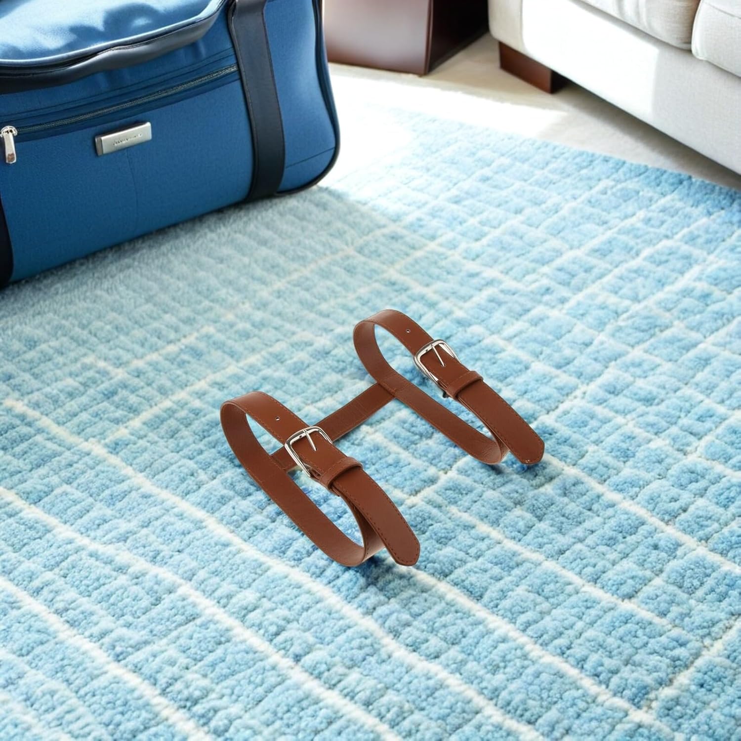 Amosfun Picnic Mat Strap Artificial Leather Blanket Carrying Strap with Buckle and Handle for Outdoor Camping Hiking Travel Rug Carrier