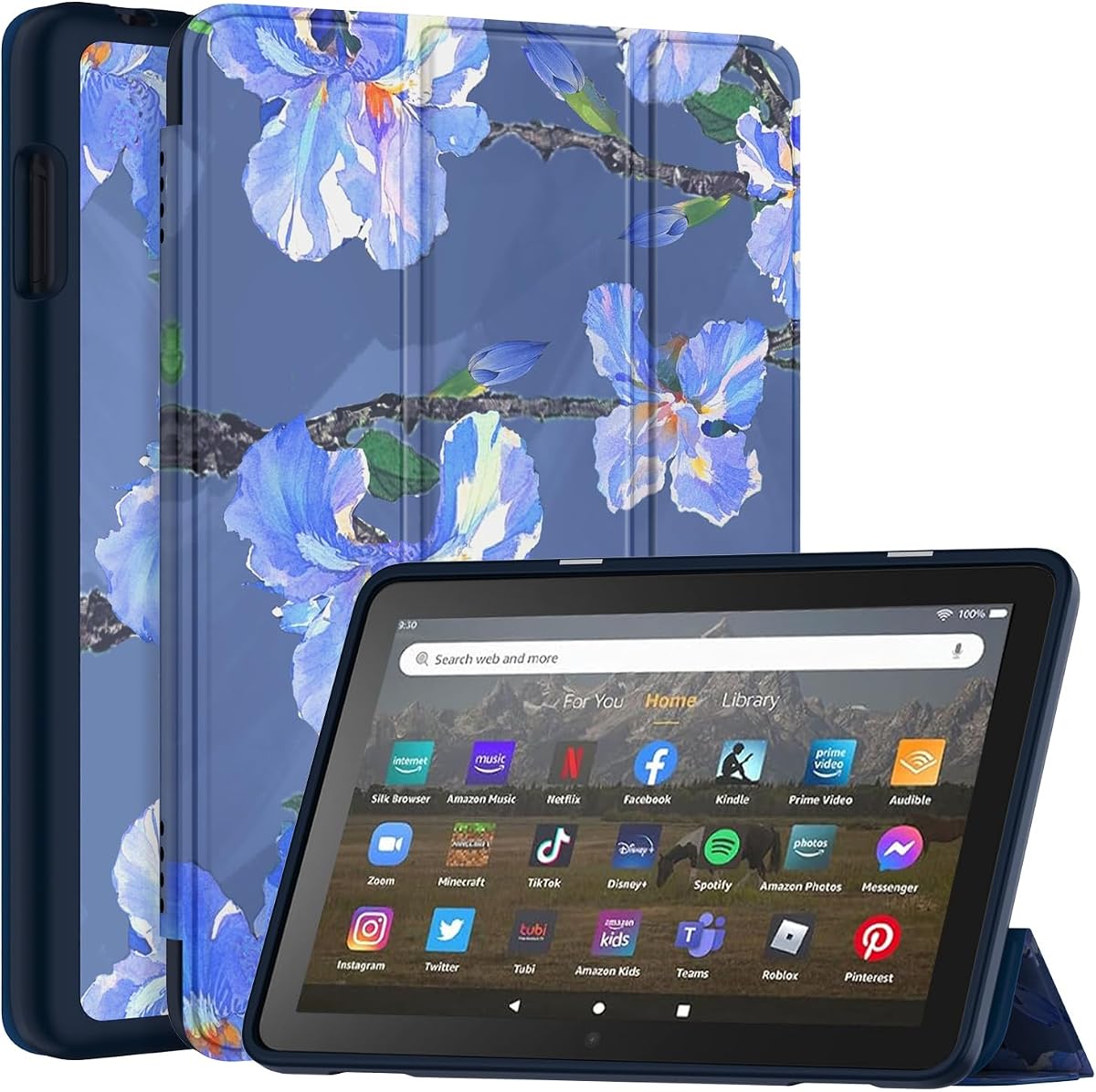 DJDJ&RPPQ Dual Angle Lightweight Trifold Stand with Soft TPU Back Case Not fit 10in Sony Nokia- Flower