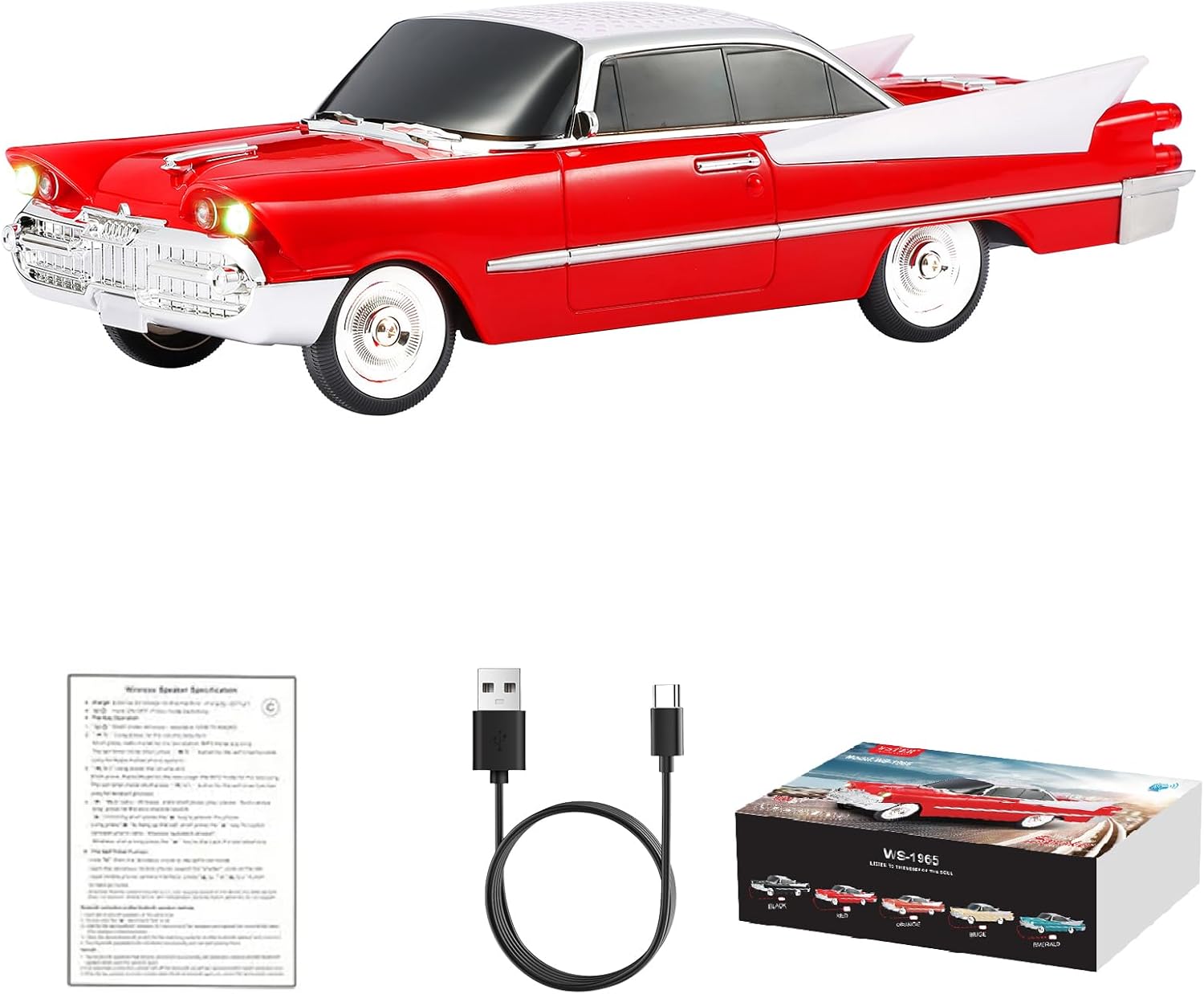 WSTER Car Model Bluetooth Replica Speakers Collection – Portable Wireless Speakers with HD Sound, LED Party Lights, FM Radio, TWS Stereo, Built-in Mic, Awesome Gifts for Friends (WS-1965)