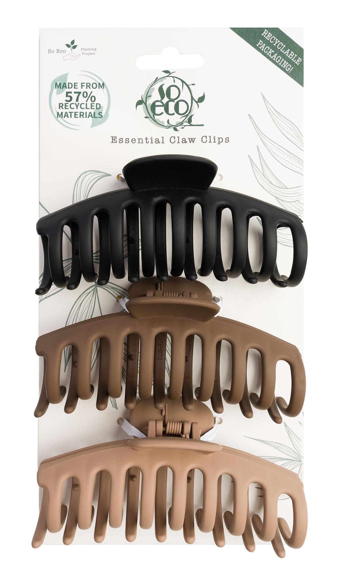 So Eco Essential Hair Clips, 3 Pack Neutral-Tone Matt Coated Claw Grips, Non-Slip & Lightweight