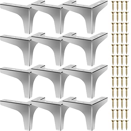 12 Pieces Metal Furniture Legs Modern Style Triangle Dresser Legs Sofa Feet DIY Replacement Legs for Chairs Table Cabinet Cupboard Sofa Couch Ottoman (Silver, 4 Inch)