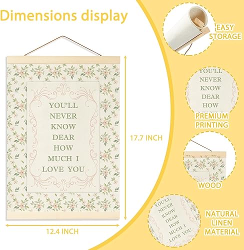 Miniatura 2 de Bandera con texto en inglés "You Never Know Dear How Much I Love You", decoración floral rosa, decoración de habitación de bebé, regalo elegante