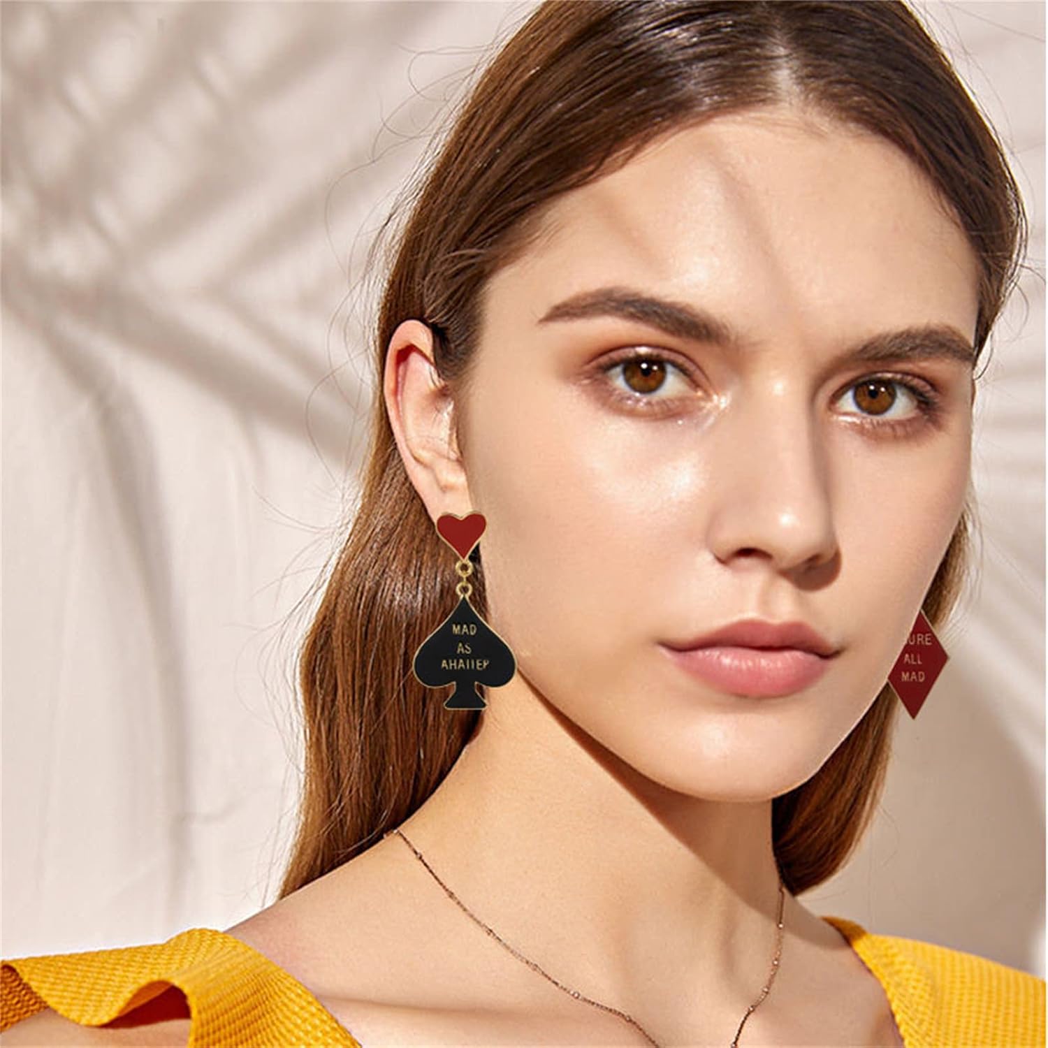 coadipress Playing Cards Stud Earrings for Women Fashion Unique Funny Asymmetric Party 18K Gold Plated Spades Hearts Plum Pattern Dangle Drop Poker Earrings Charm Statement Jewelry Gift image 2