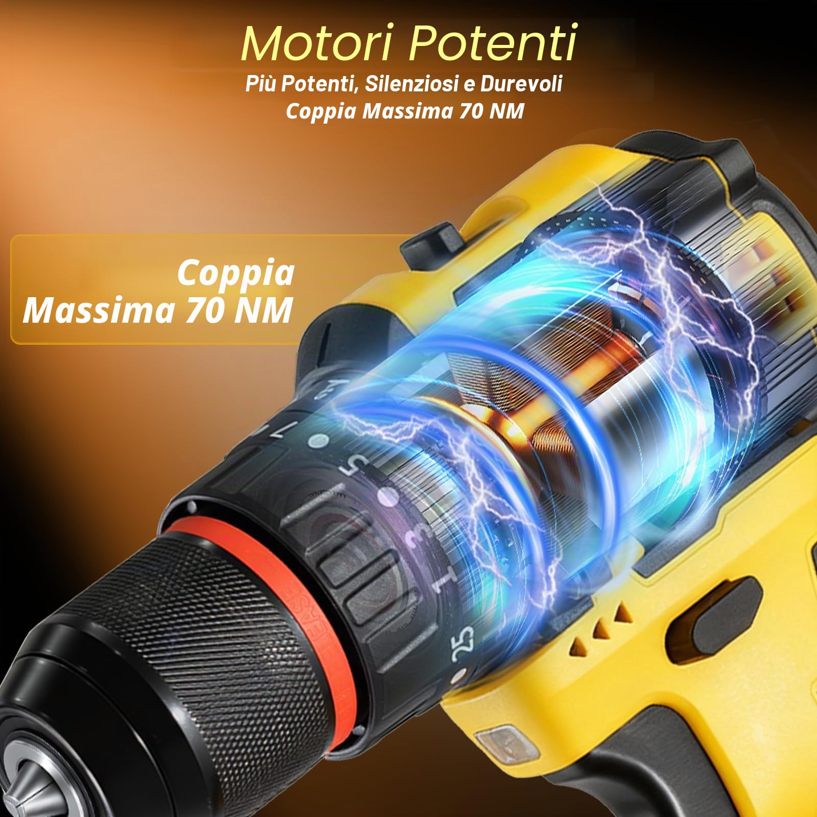 Brushless Trapano Avvitatore Batteria, 21V Trapano a Percussione, 70Nm Max con 2 Batterie 2.0Ah, 25+3 Coppia,2 Velocità,LED Luce, Avvitatore Elettrico per avvitare e forare legno, plastica e metallo