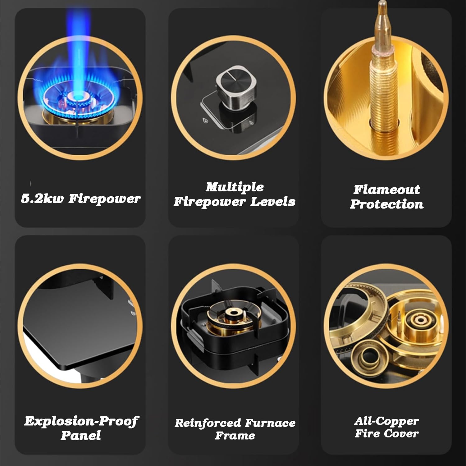 Indoor Gas Stove,Single Burner Table Top Cooker,5.2KW Fire Ring Cooktop,NG/LPG Compatible,for Apartments and Small Kitchens(LPG)