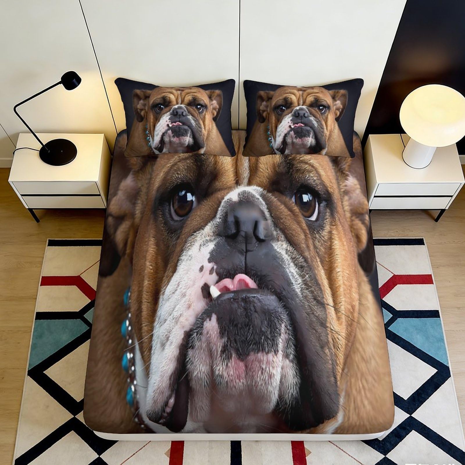 3D Printed Bulldog Fitted Sheet, Microfiber Soft Touch, Bed Cover for Home Bedroom, Guest Room Bedding, Wrinkle Resistant, Easy Care, Decor Accent, Brown 90x200x25cm