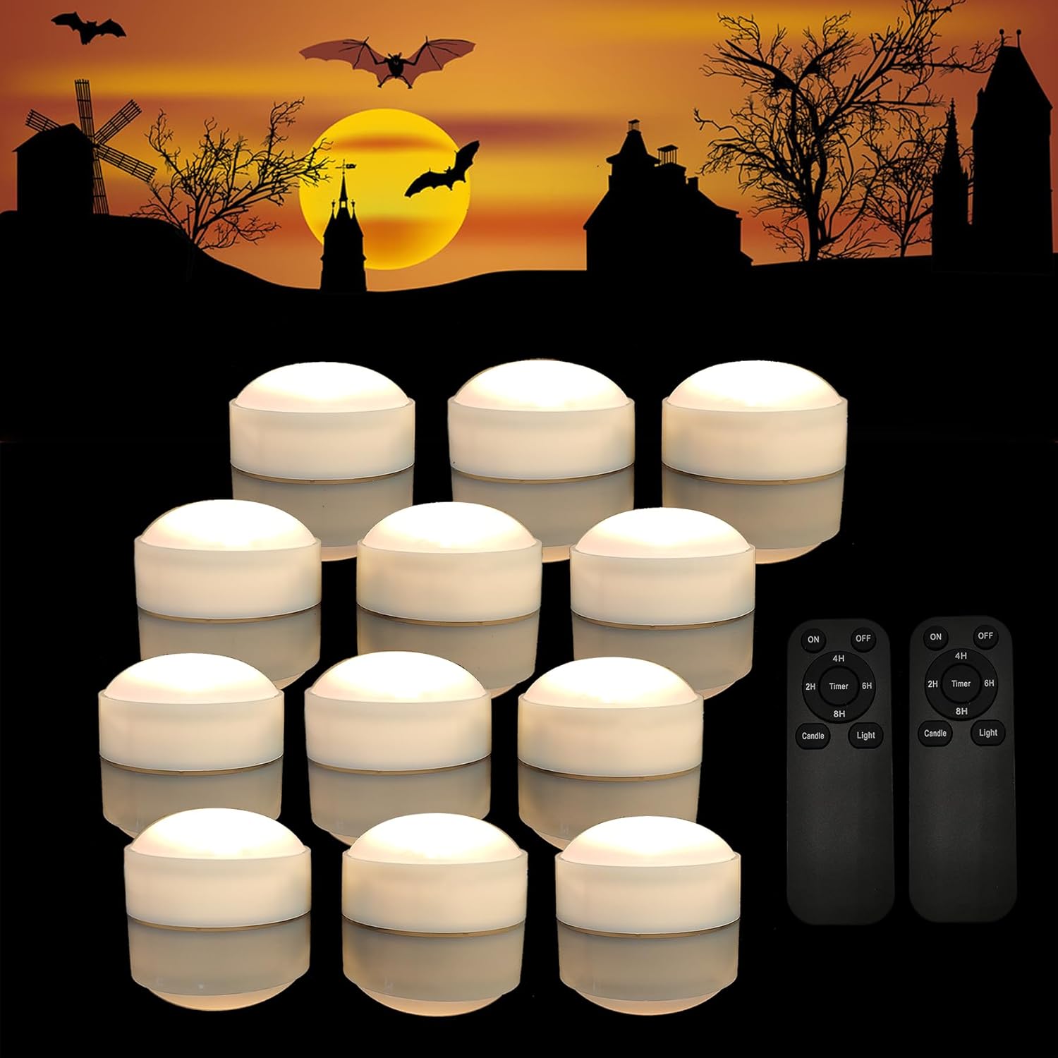 12 Pack Halloween Pumpkin Lights with Remote and Timer, Bright Flickering Battery Operated LED Light Flameless Candle Set for Pumpkin Décor Jack-O-Lantern Halloween Party Home Decorations, White Color