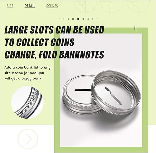 Miniatura 3 de Tapa de banco de acero inoxidable con ranura para monedas compatible con tarros Mason para conservas, tarros de ahorro de dinero, tapa de ranura de